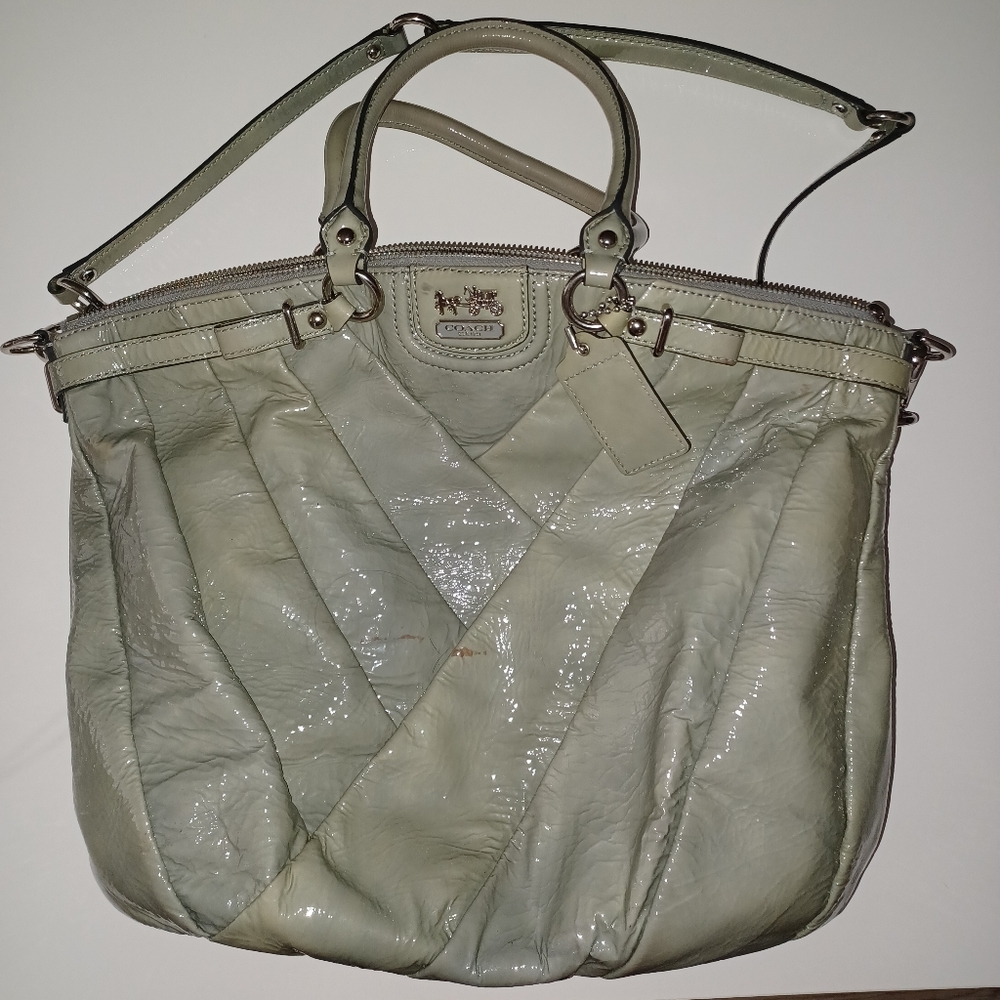 Coach Madison Leather Diagonal Pleated Patent Shoulder Crossbody Handbag